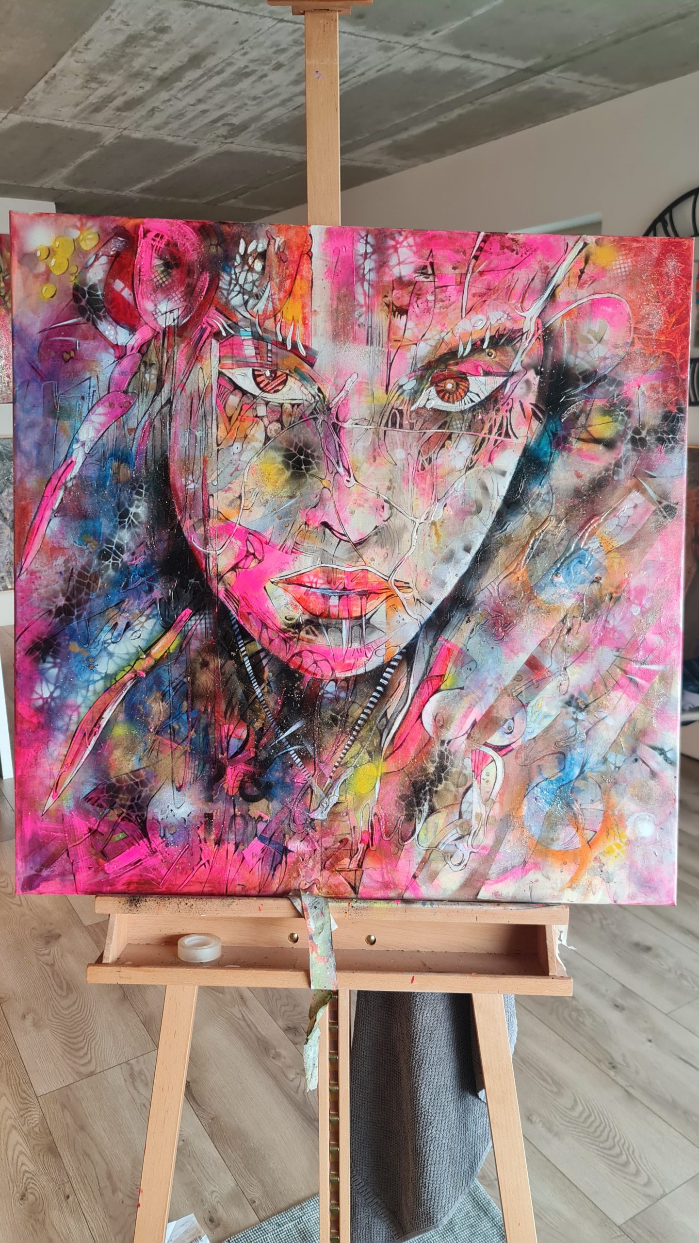 Obraz ANNA MARIA – Expresívny abstraktný portrét (80x80 cm) – Obrázok 3