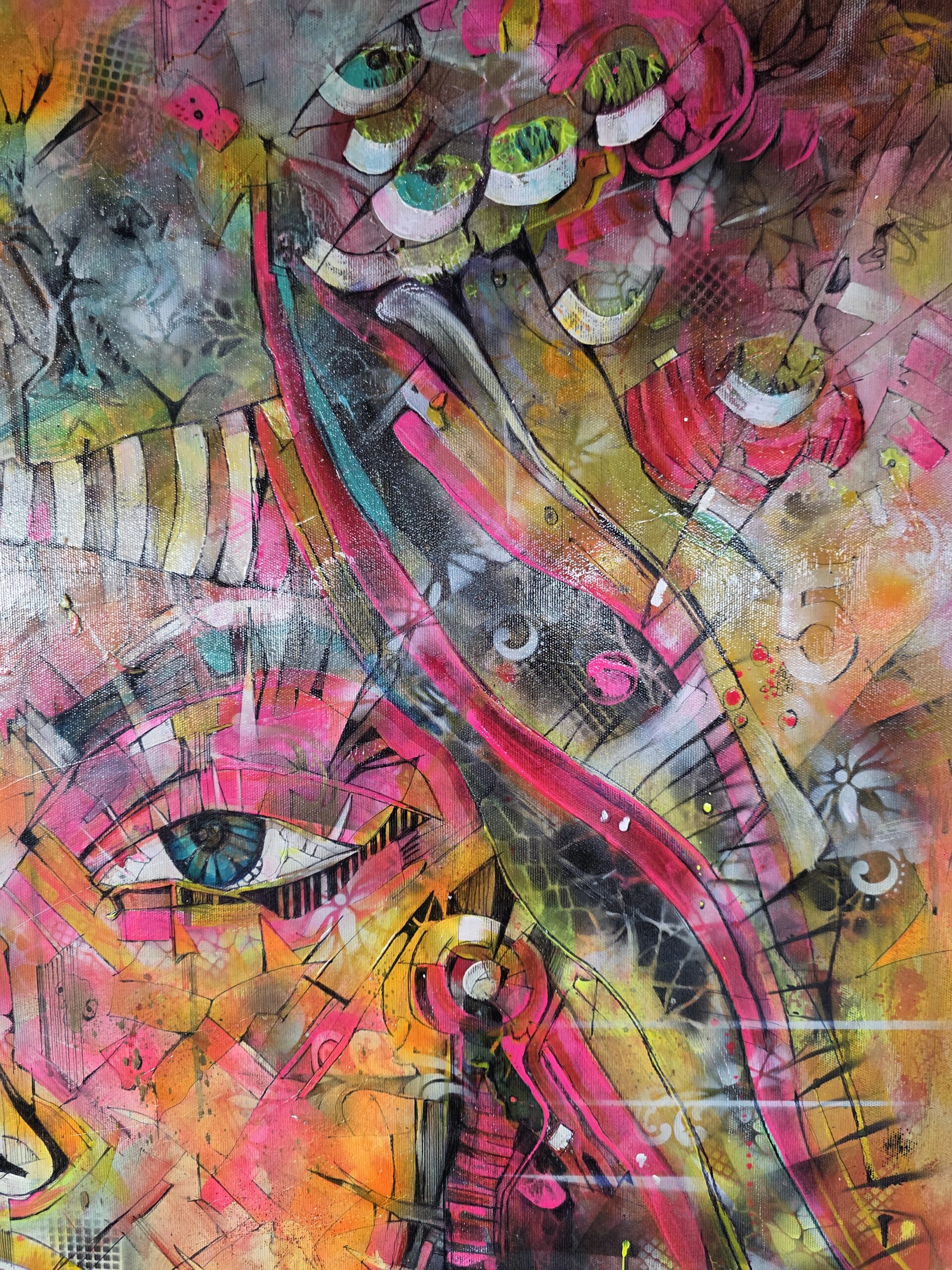 Obraz NEON ORACLE – moderné abstraktné umenie s portrétom (100×100 cm) – Obrázok 3