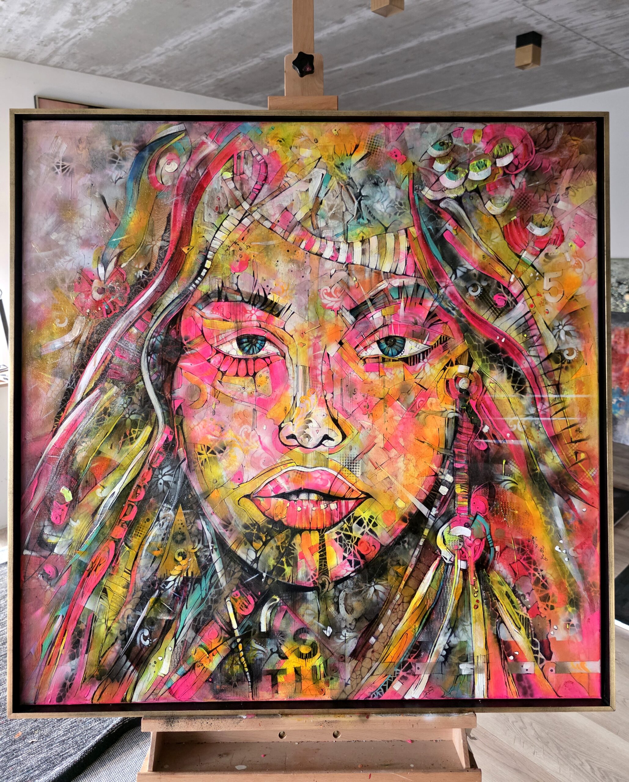 Obraz NEON ORACLE – moderné abstraktné umenie s portrétom (100×100 cm) – Obrázok 5