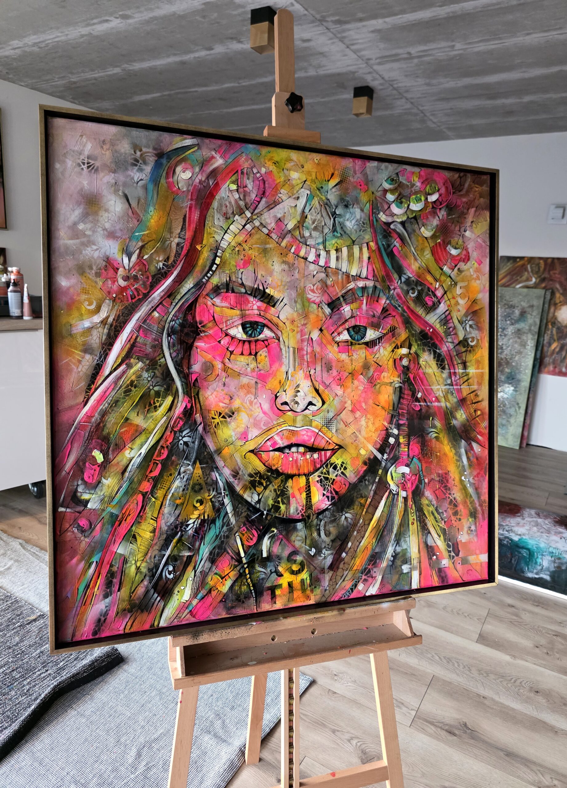 Obraz NEON ORACLE – moderné abstraktné umenie s portrétom (100×100 cm) – Obrázok 6