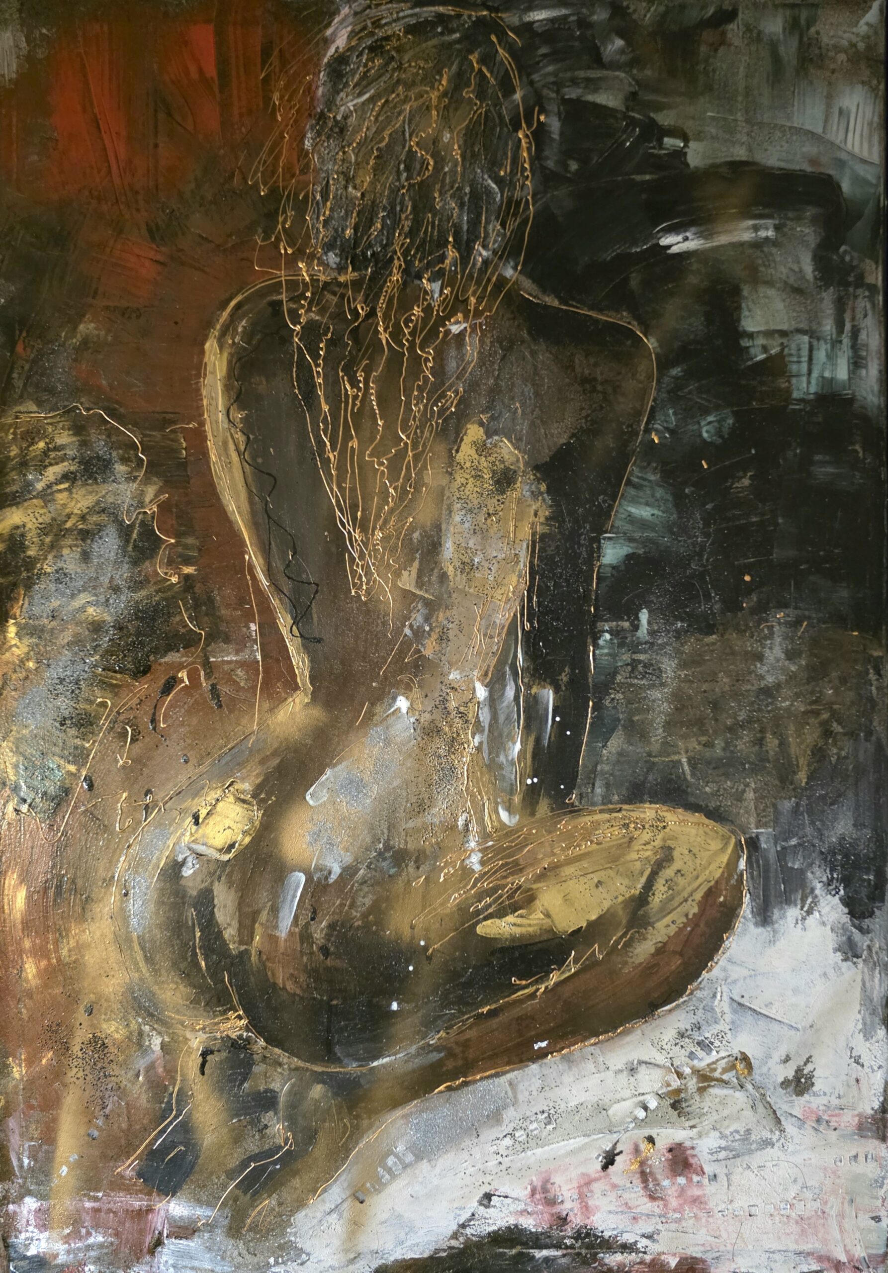 Obraz GOLDEN PULSE – moderné abstraktné umenie (70×100 cm)