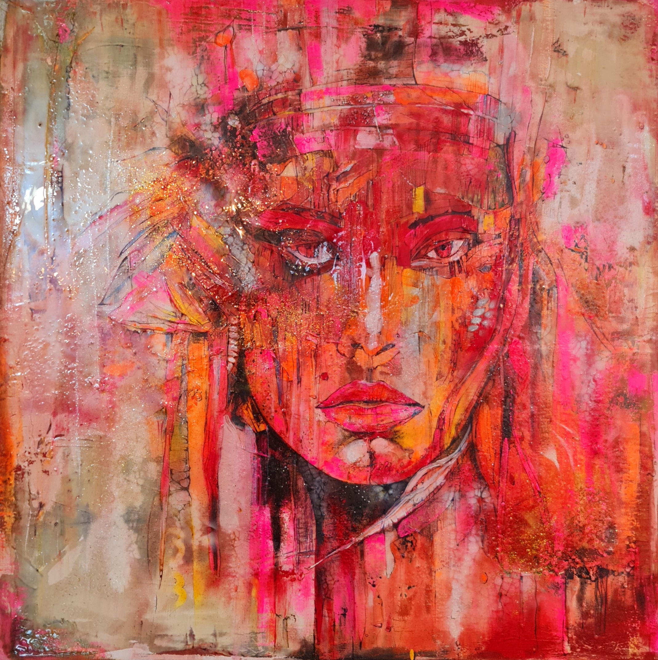 Obraz APACHE – Moderné abstraktné umenie s portrétom (100x100 cm)