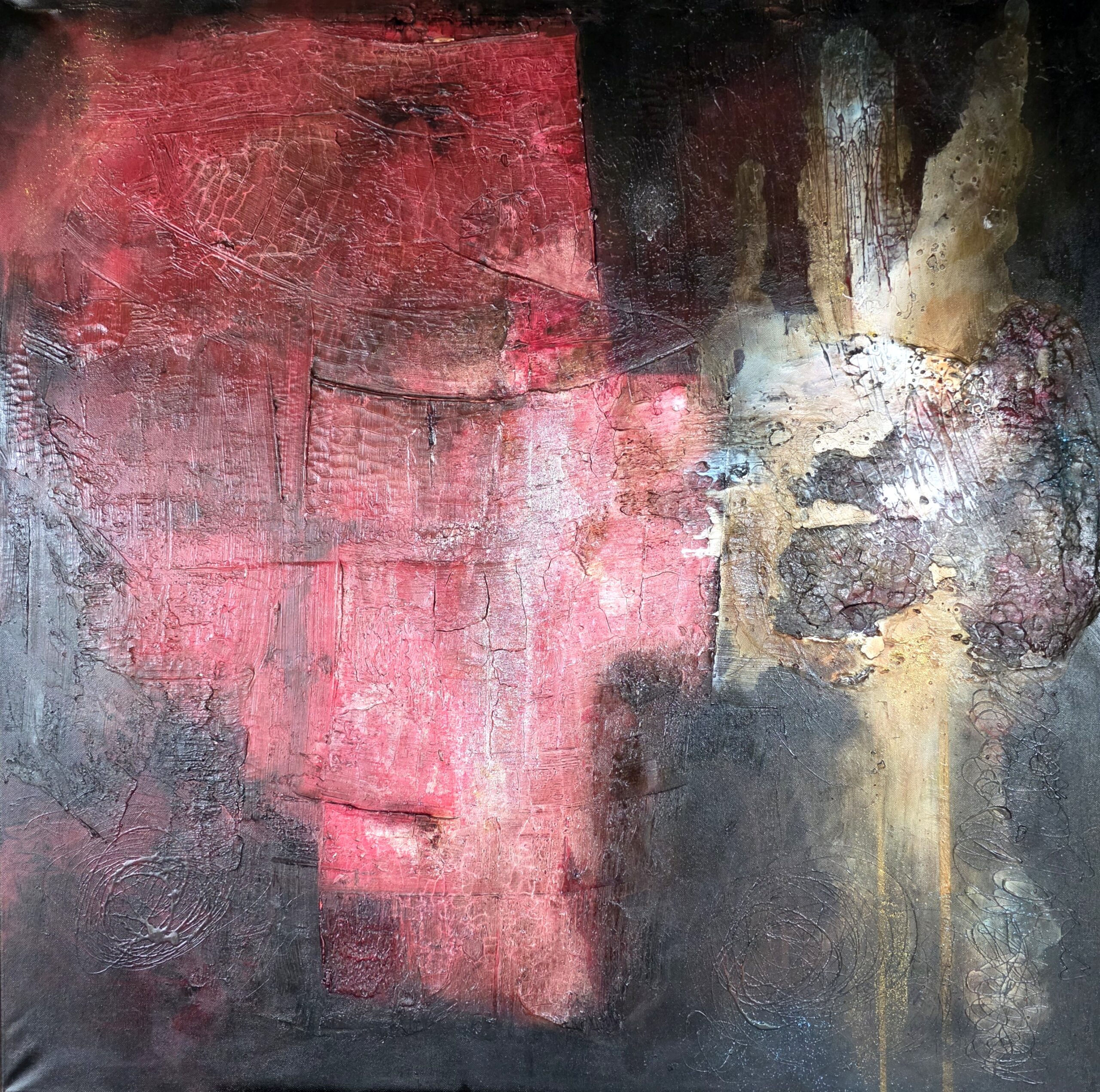 Obraz CRIMSON FRACTURE – moderné abstraktné umenie (100×100 cm)