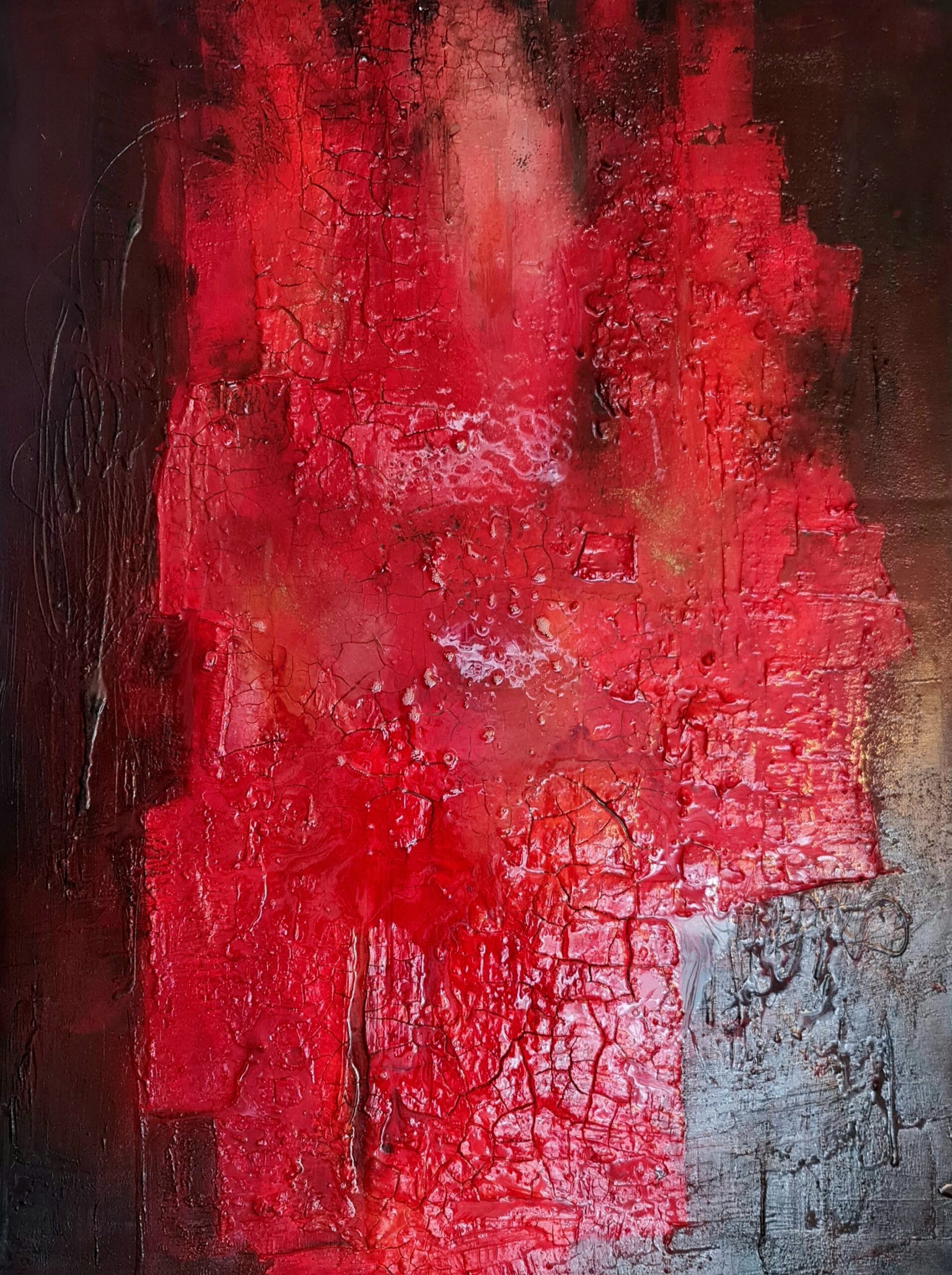 Obraz CRIMSON RUPTURE – moderné abstraktné umenie (90×120 cm)