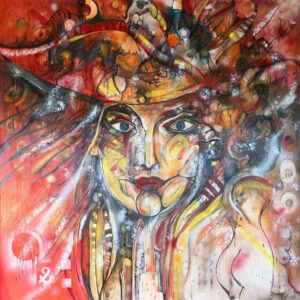 Gemälde EL ORACULO DE LA SANGRE Y EL SOL – moderne abstrakte Kunst (100×100 cm)
