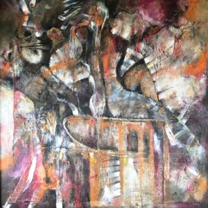 Gemälde FLESH IN COLLISION – moderne abstrakte Kunst (100×100 cm)