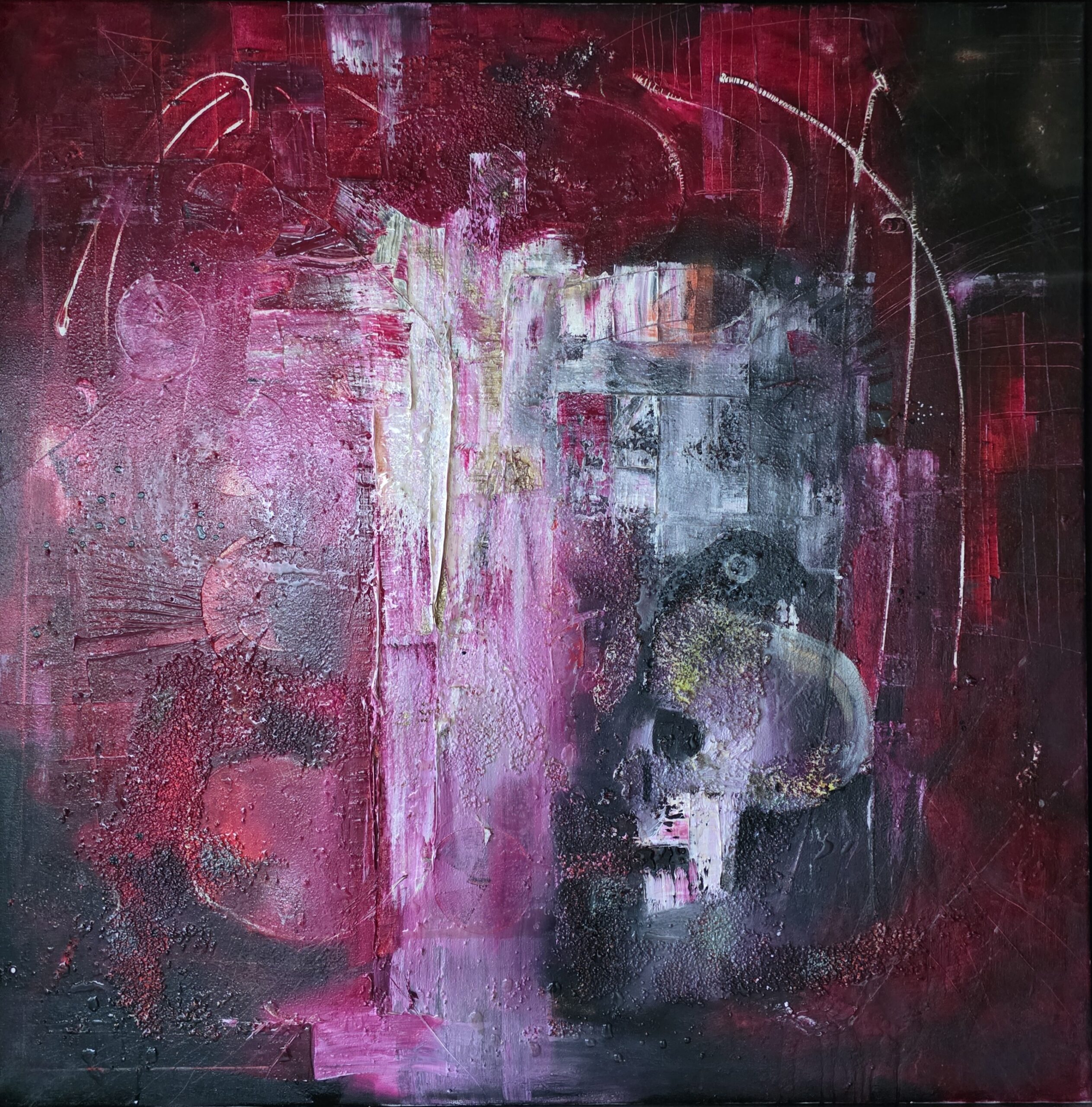 Obraz RED RIFT – moderné temné abstraktné umenie (80×80 cm)