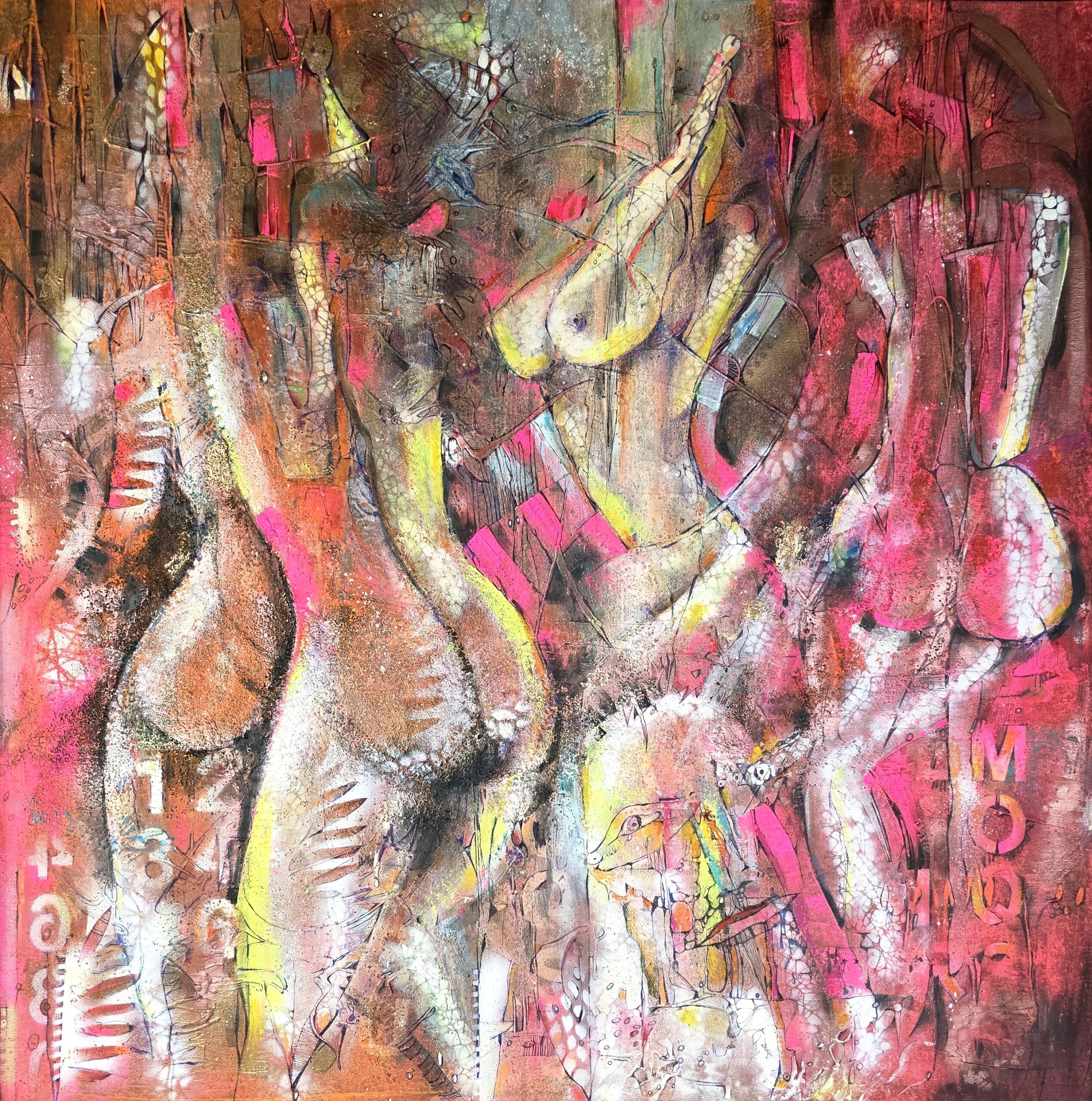 Obraz SIN IN SILK – moderné erotické figuratívne abstraktné umenie (100×100 cm)