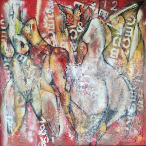 Obraz TRIAL WITHIN – moderné expresionistické figuratívne abstraktné umenie (80×80 cm)