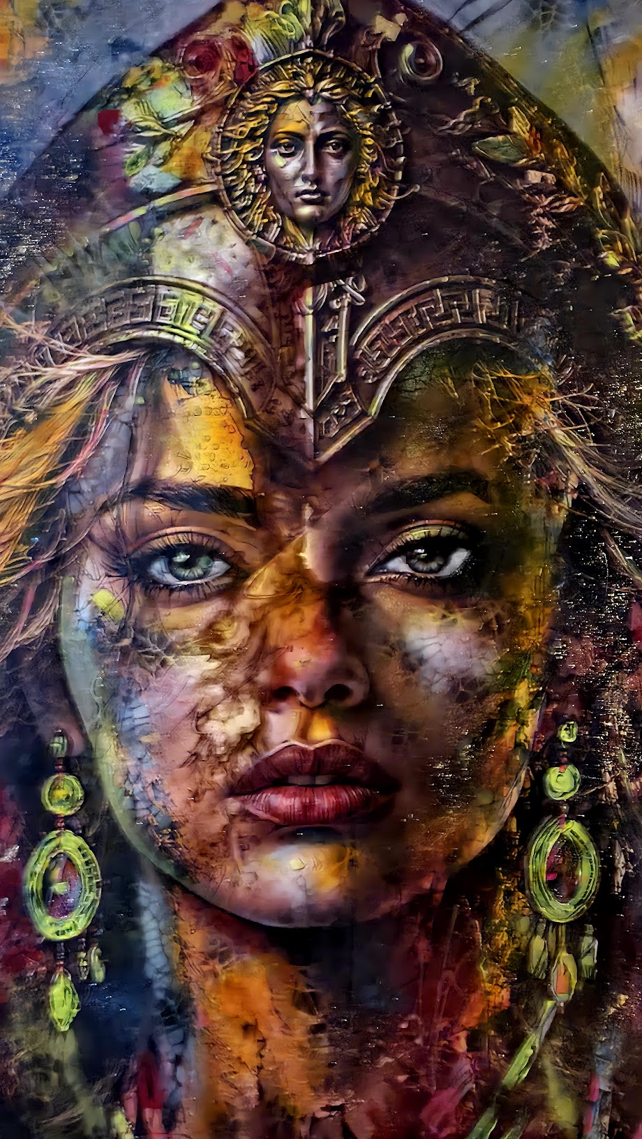 Obraz „Eyes of Olympus" – moderné figuratívno-abstraktné mixed media umenie (100×100 cm) – Obrázok 4